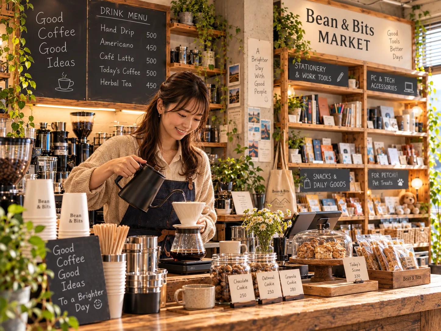 Bean & Bits MARKETでコーヒーを用意するほのちゃん