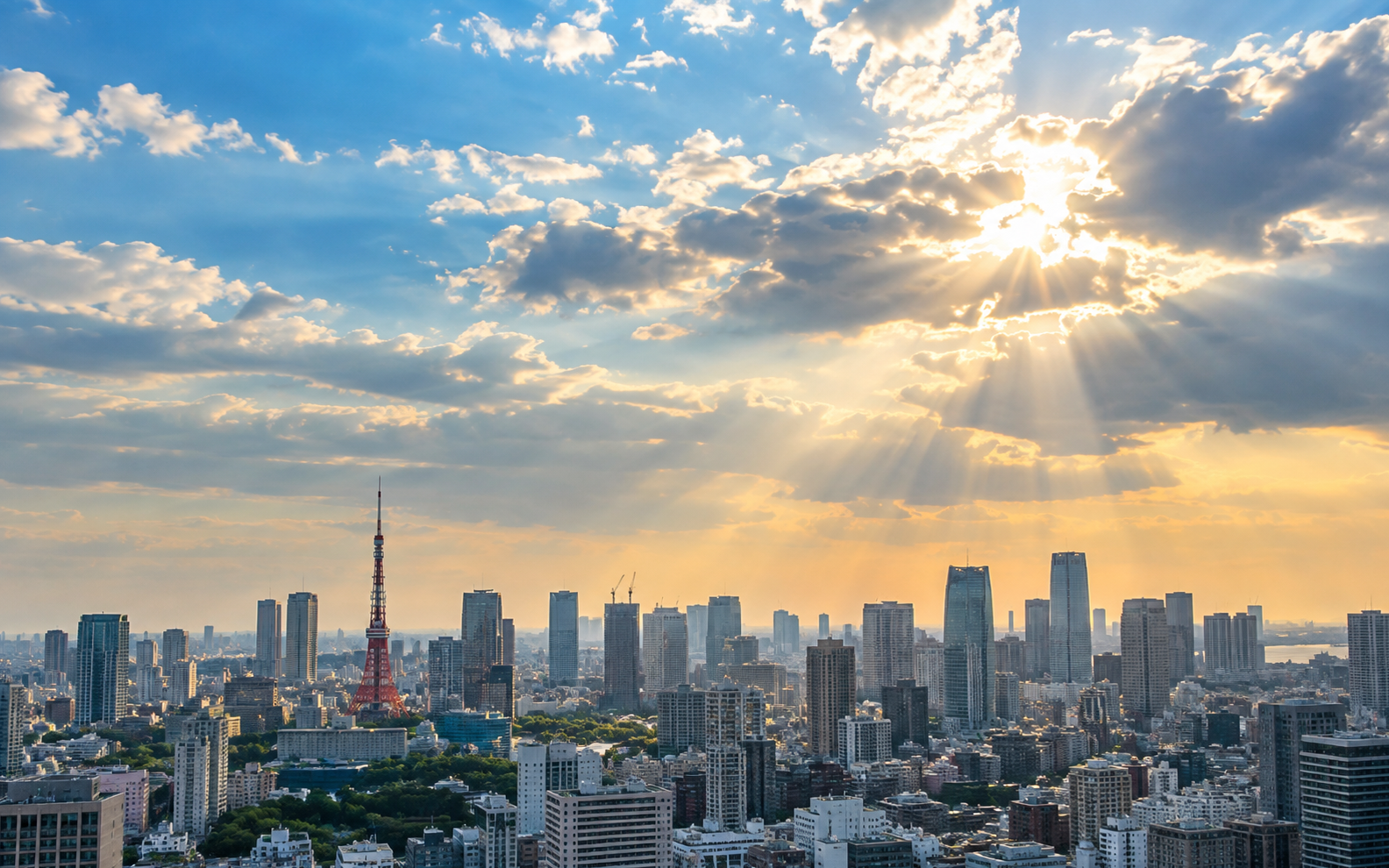晴れ間が広がる東京の空と街並み